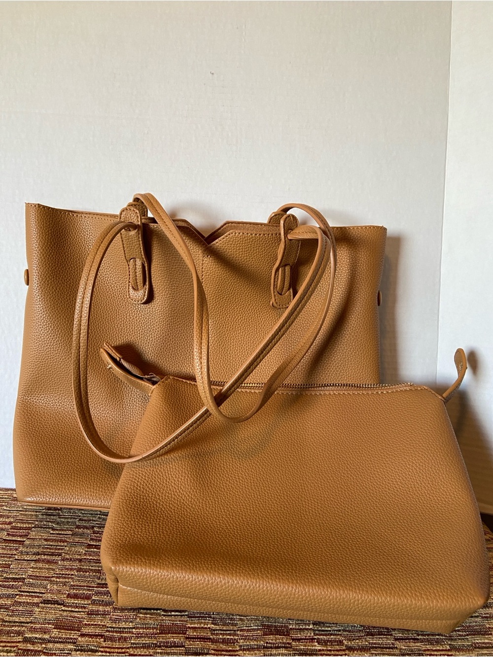Antik Kraft Tan Pebbled Tote with Matching Zip Pouch